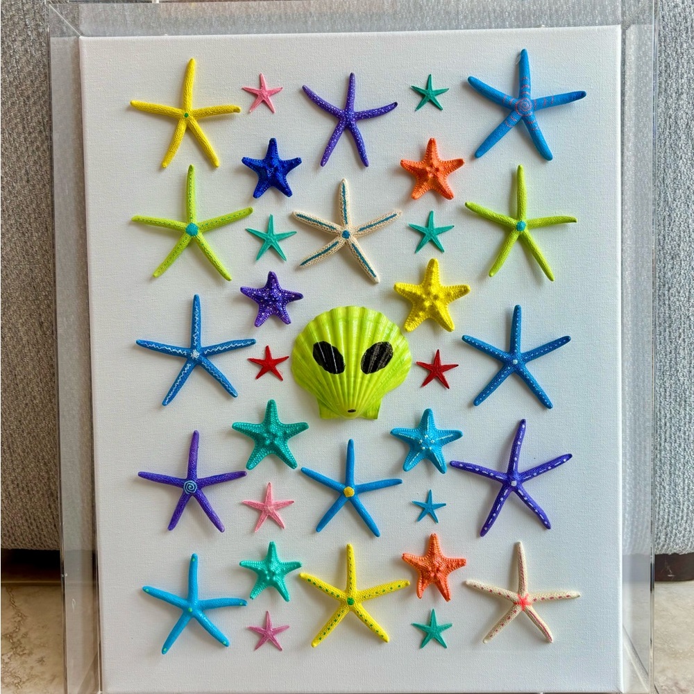 Something Smells Fishy Starfish and Alien hand painted shell art She Shells Art